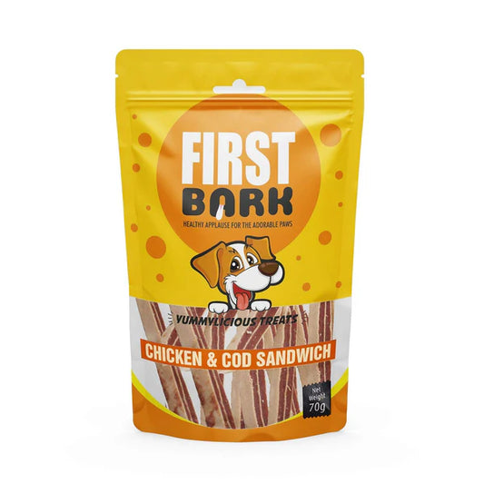 First Bark Chicken & Cod Sandwich Dog Treats, 70g